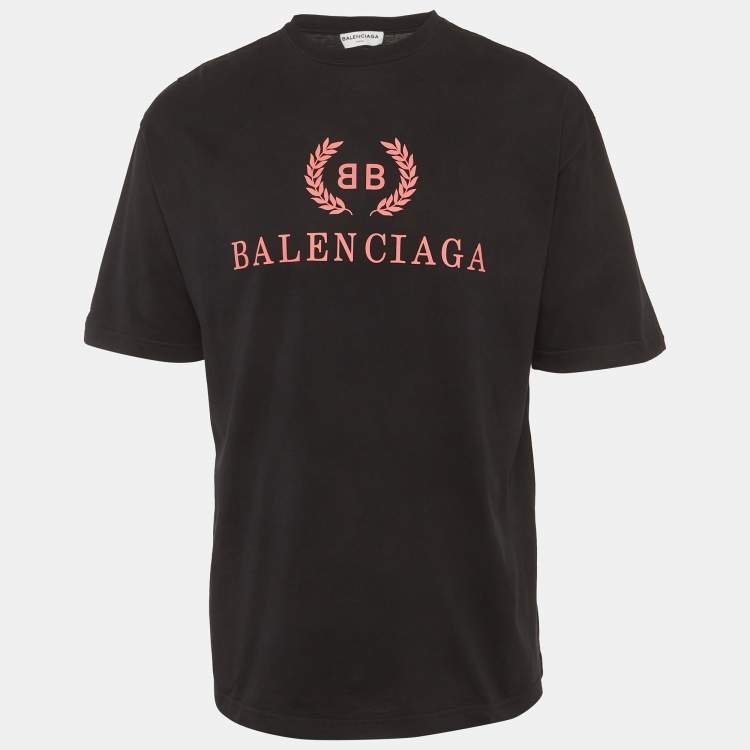 Pre Owned Balenciaga Black Logo Print Jersey T-Shirt XS