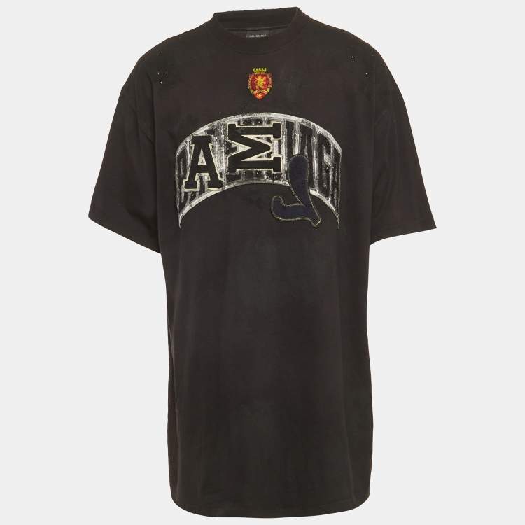 Pre Owned Balenciaga Unisex Black Distressed Jersey Oversized T-Shirt XL