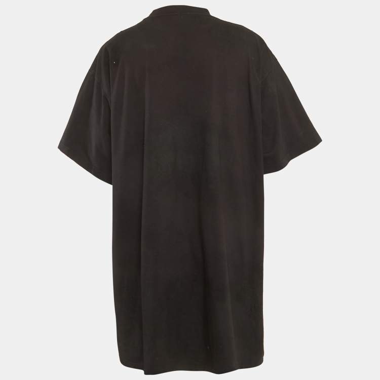 Pre Owned Balenciaga Unisex Black Distressed Jersey Oversized T-Shirt XL
