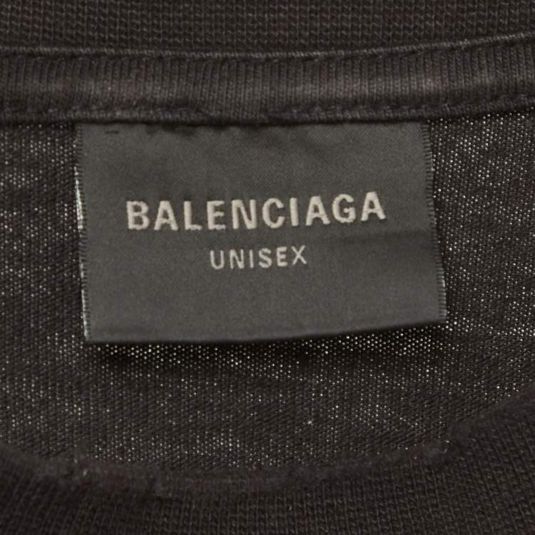Pre Owned Balenciaga Unisex Black Distressed Jersey Oversized T-Shirt XL