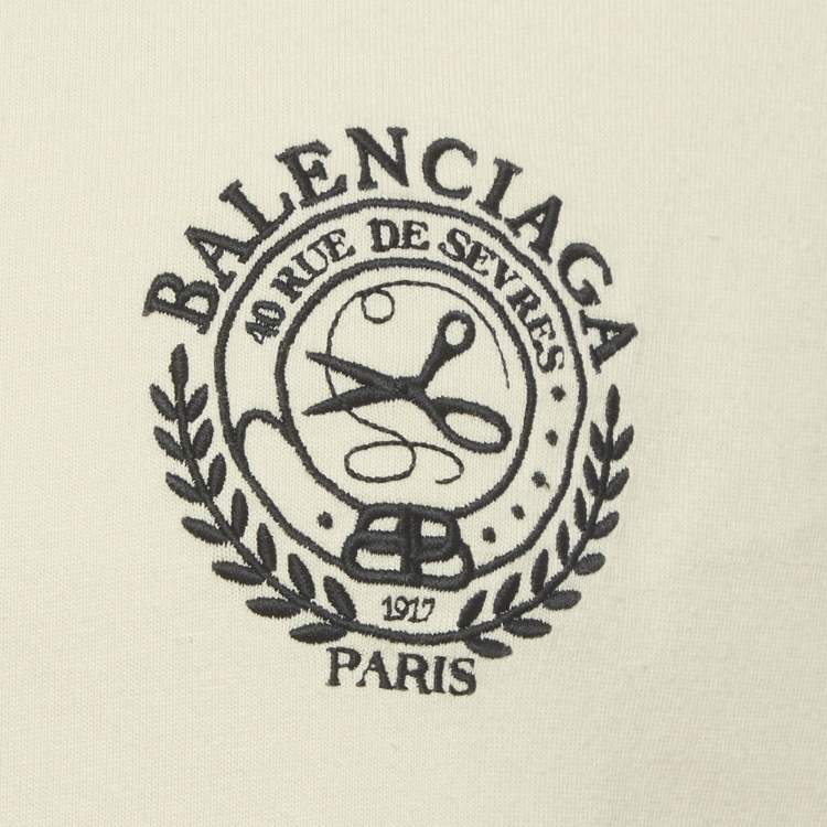 Pre Owned Balenciaga Unisex Cream Embroidered Jersey T-Shirt XS