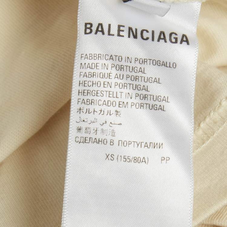 Pre Owned Balenciaga Unisex Cream Embroidered Jersey T-Shirt XS
