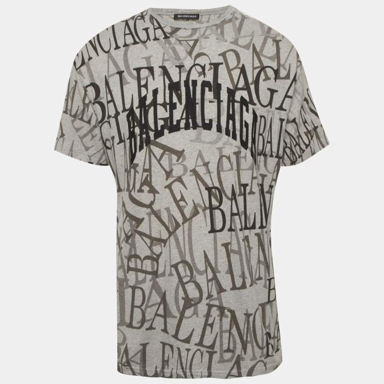 Pre Owned Balenciaga Grey Logo Print Jersey T-shirt XXS