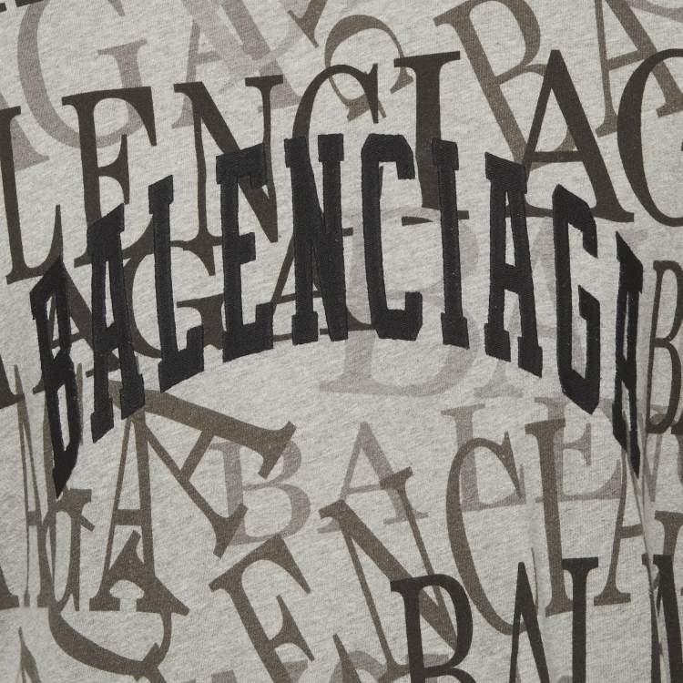 Pre Owned Balenciaga Grey Logo Print Jersey T-shirt XXS