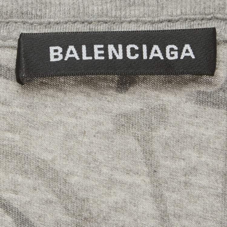 Pre Owned Balenciaga Grey Logo Print Jersey T-shirt XXS