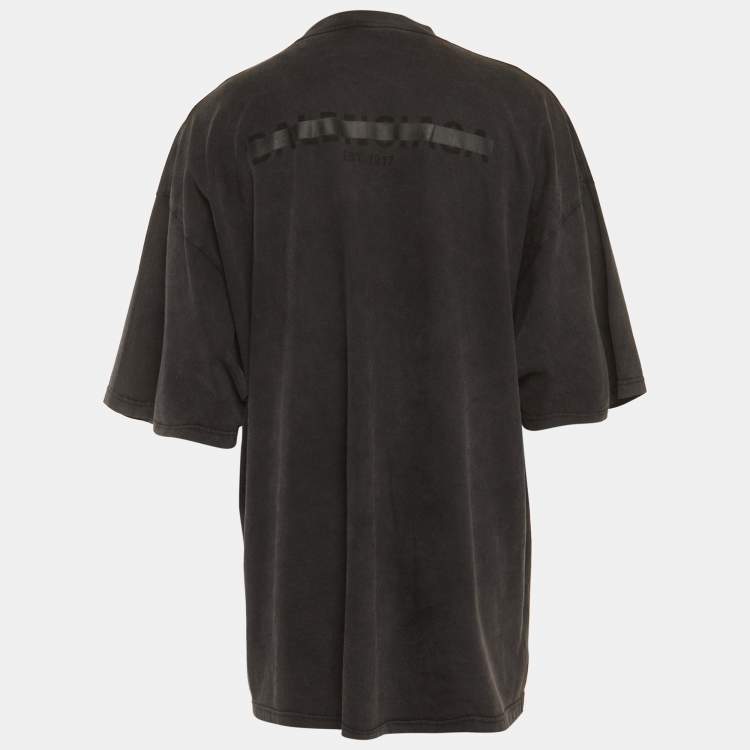 Pre Owned Balenciaga Unisex Grey Logo Strikethrough Print Jersey T-Shirt XXL