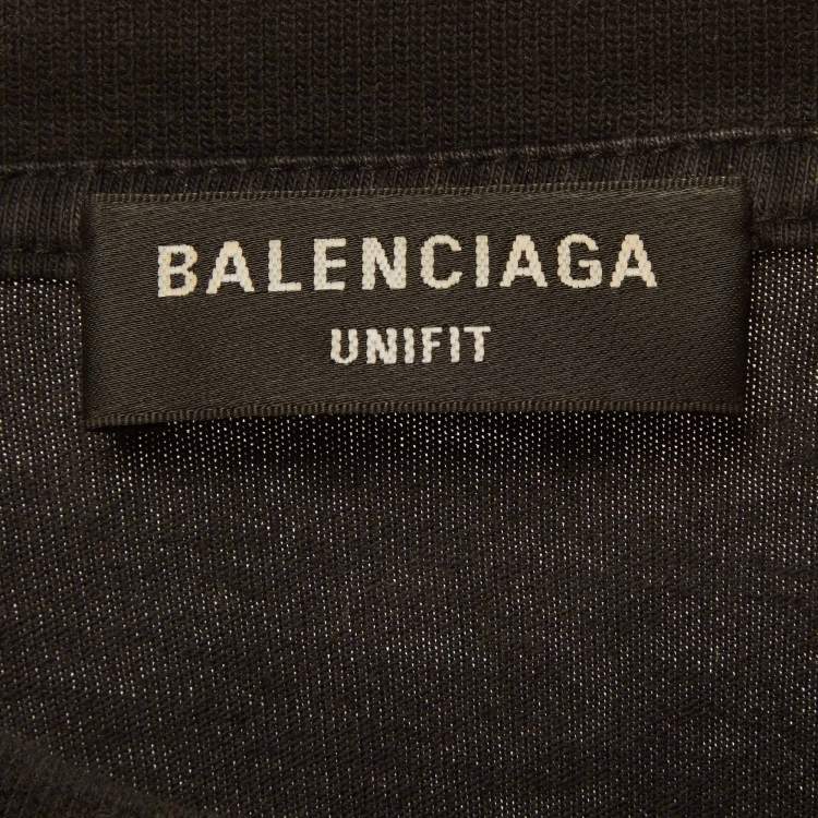 Pre Owned Balenciaga Unisex Grey Logo Strikethrough Print Jersey T-Shirt XXL