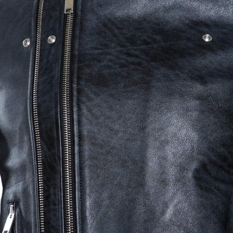 Pre Owned Balenciaga Navy Blue Leather Biker Jacket M