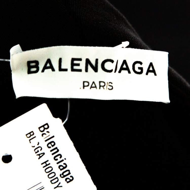 Pre Owned Balenciaga Black Cotton Laser Cut Detail Zip Front Hoodie L 