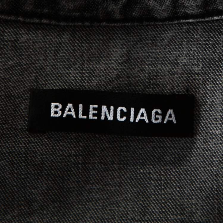 Pre Owned Balenciaga Grey Acid Washed Denim Distressed Cuff Detail Shirt L