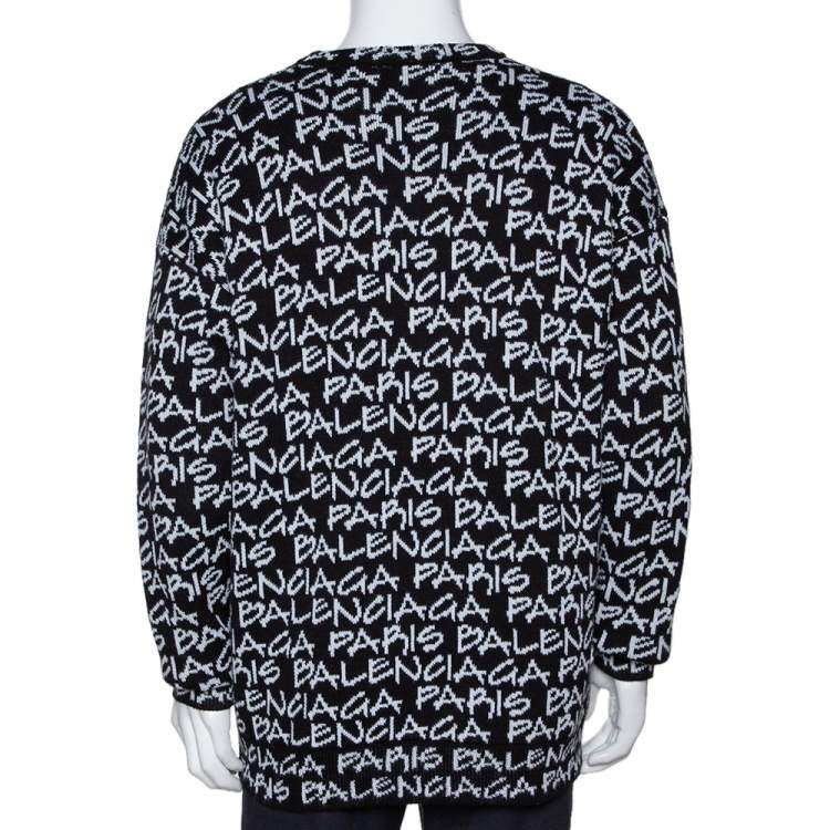 مملوكة مسبقًا Balenciaga Monochrome Logo Intarsia Knit Crew Neck Jumper M