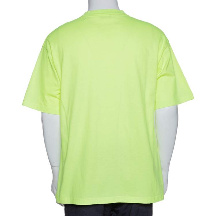 Pre Owned Balenciaga Neon Yellow Logo Embroidered Cotton T-Shirt M