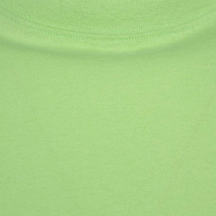 Pre Owned Balenciaga Neon Green Logo Embroidered Cotton T-Shirt M