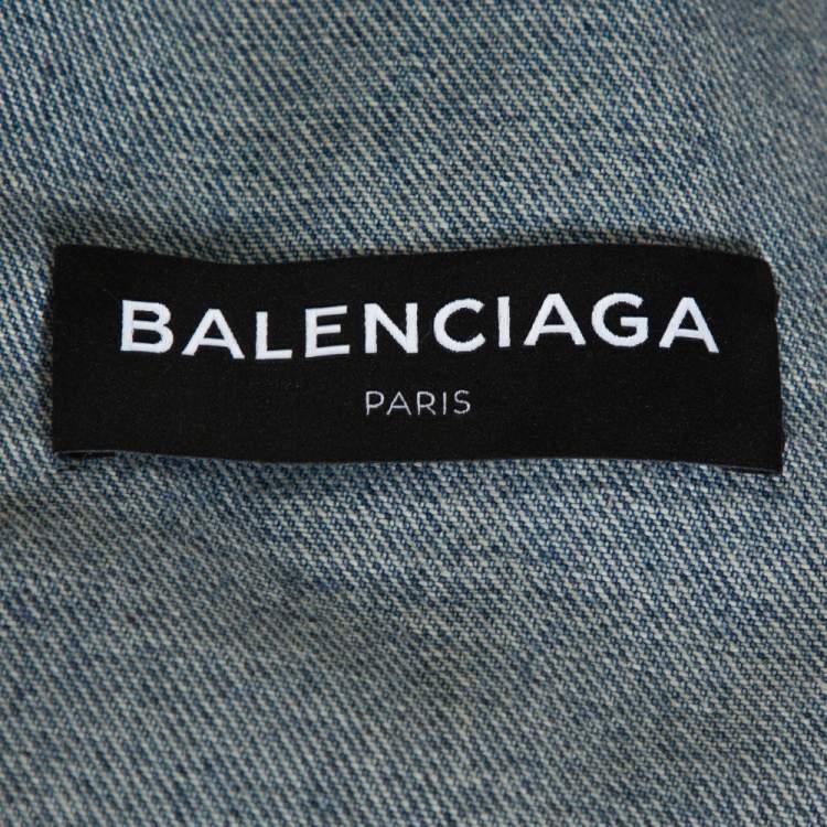 Pre Owned Balenciaga Blue Logo Embroidered Classic Denim Jacket L