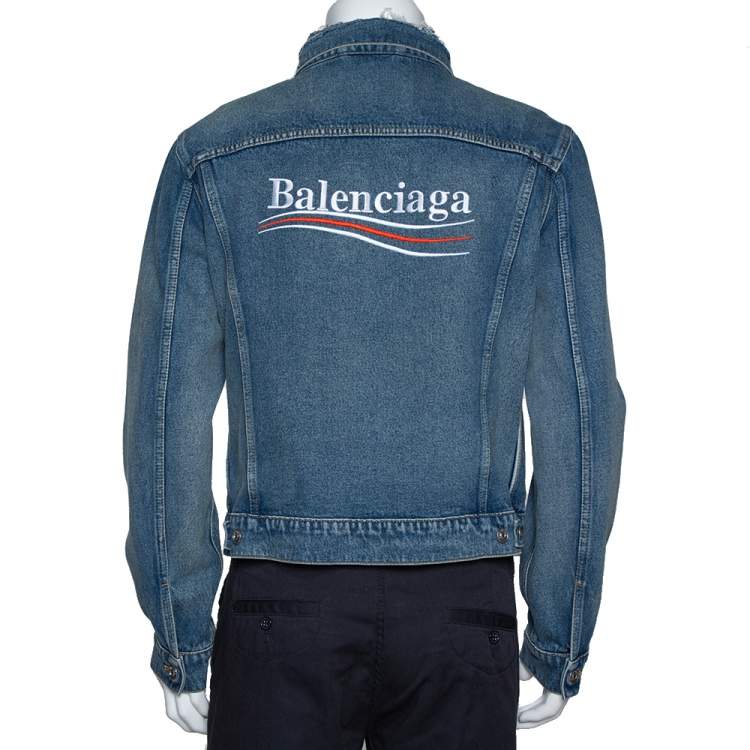 Balenciaga Blue Logo Embroidered Classic Denim Jacket L Balenciaga 
