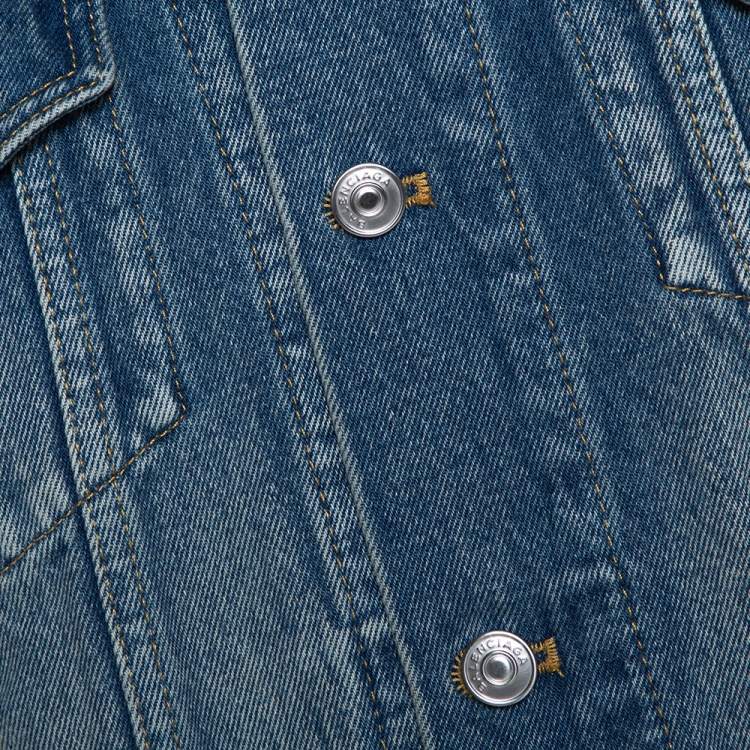 Pre Owned Balenciaga Blue Logo Embroidered Classic Denim Jacket L
