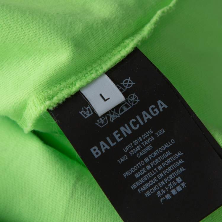 Pre Owned Balenciaga Neon Green Cotton Archetypes Print Crew Neck T-Shirt L