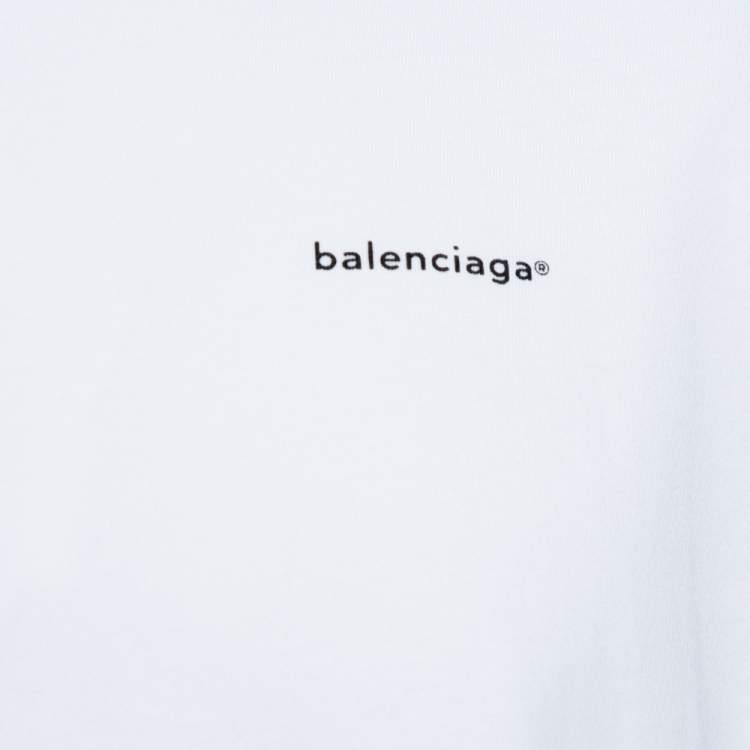 Pre Owned Balenciaga White Logo Print Cotton Crew Neck T-Shirt L