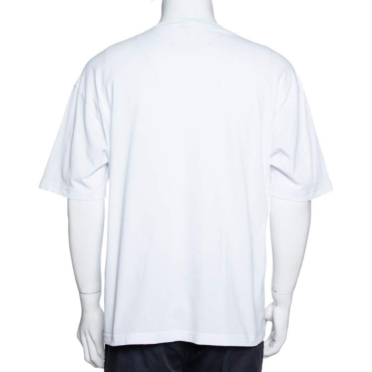 Pre Owned Balenciaga White Logo Print Cotton Crew Neck T-Shirt L