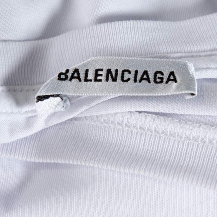 Pre Owned Balenciaga White Logo Print Cotton Crew Neck T-Shirt L