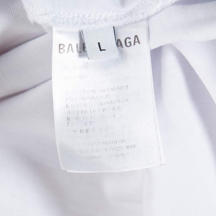 Pre Owned Balenciaga White Logo Print Cotton Crew Neck T-Shirt L