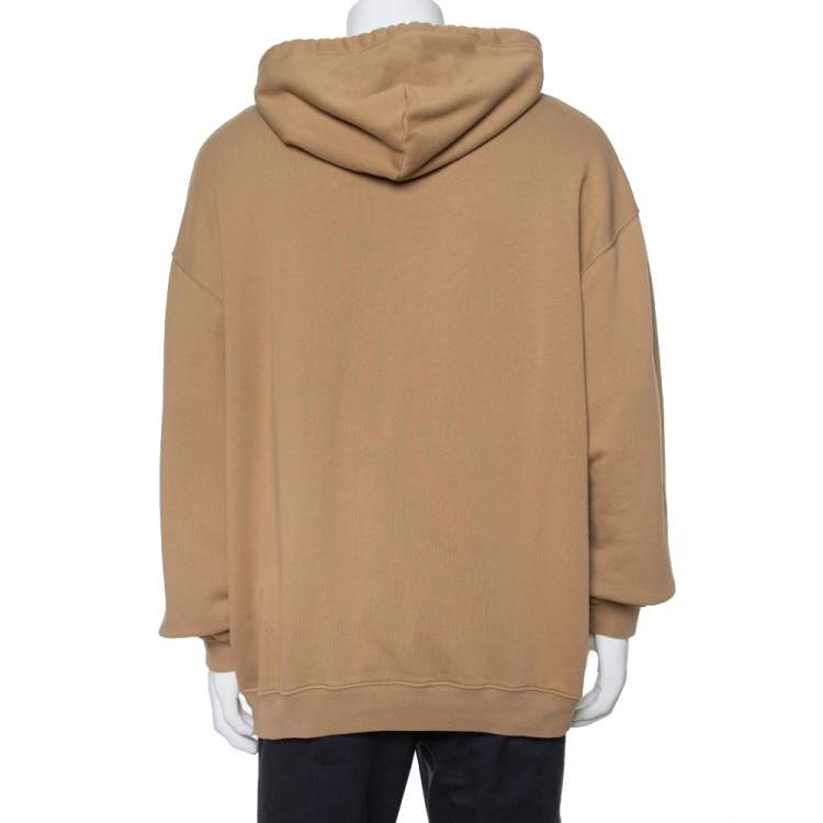 Pre Owned Balenciaga Beige BB Logo Print Cotton Oversized Hoodie M