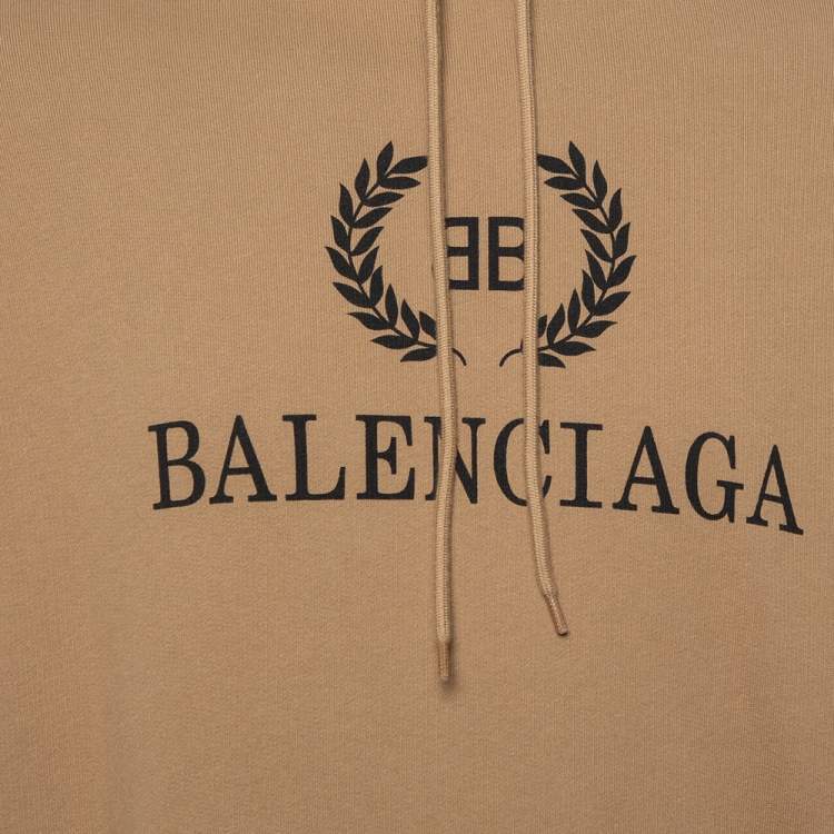 Pre Owned Balenciaga Beige BB Logo Print Cotton Oversized Hoodie M
