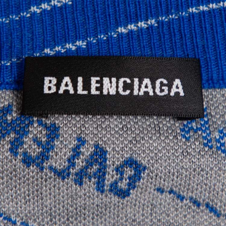 Pre Owned Balenciaga Blue Logo Wool Knit Distressed Sweatshirt M