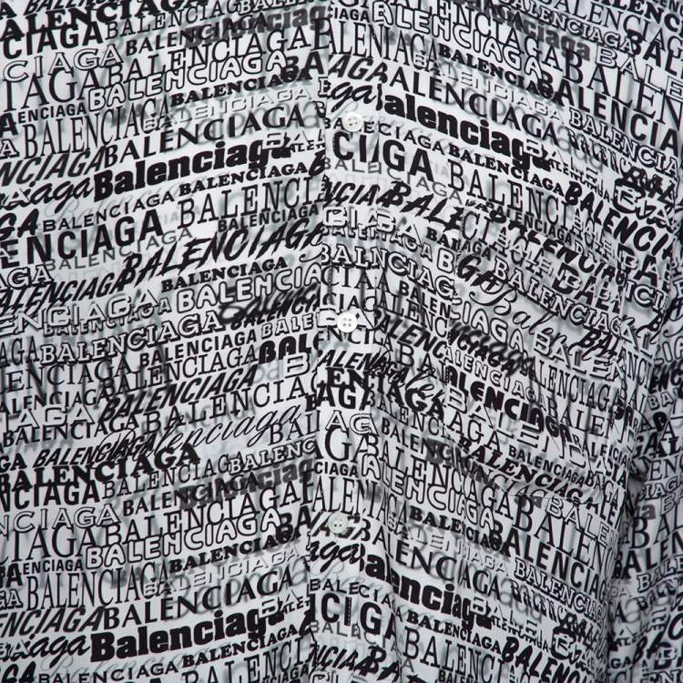 Pre Owned Balenciaga Monochrome Logo Printed Crepe Button Front Shirt S