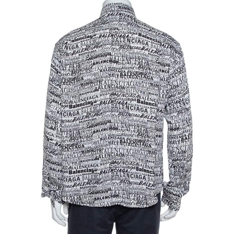 Pre Owned Balenciaga Monochrome Logo Printed Crepe Button Front Shirt S
