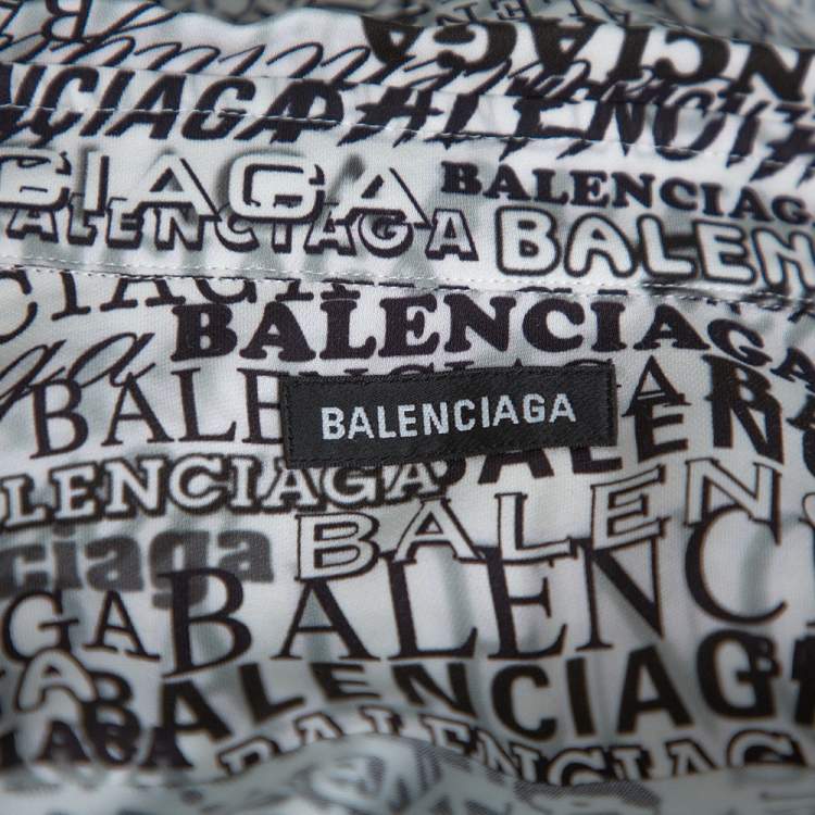 Pre Owned Balenciaga Monochrome Logo Printed Crepe Button Front Shirt S