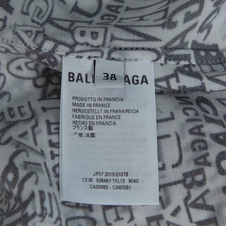 Pre Owned Balenciaga Monochrome Logo Printed Crepe Button Front Shirt S
