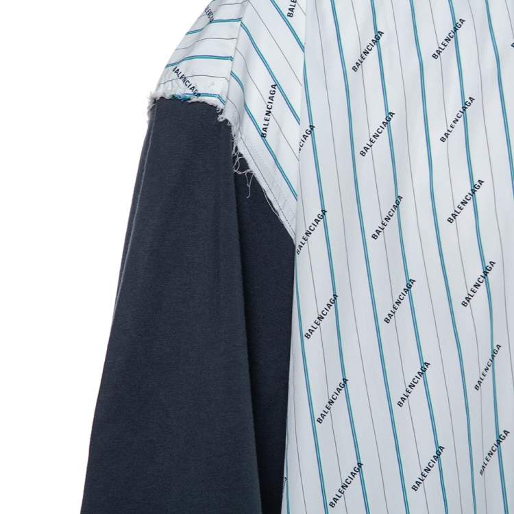 Pre Owned Balenciaga White Cotton Allover Logo Patch Short Sleeve Oversized Shirt XXL