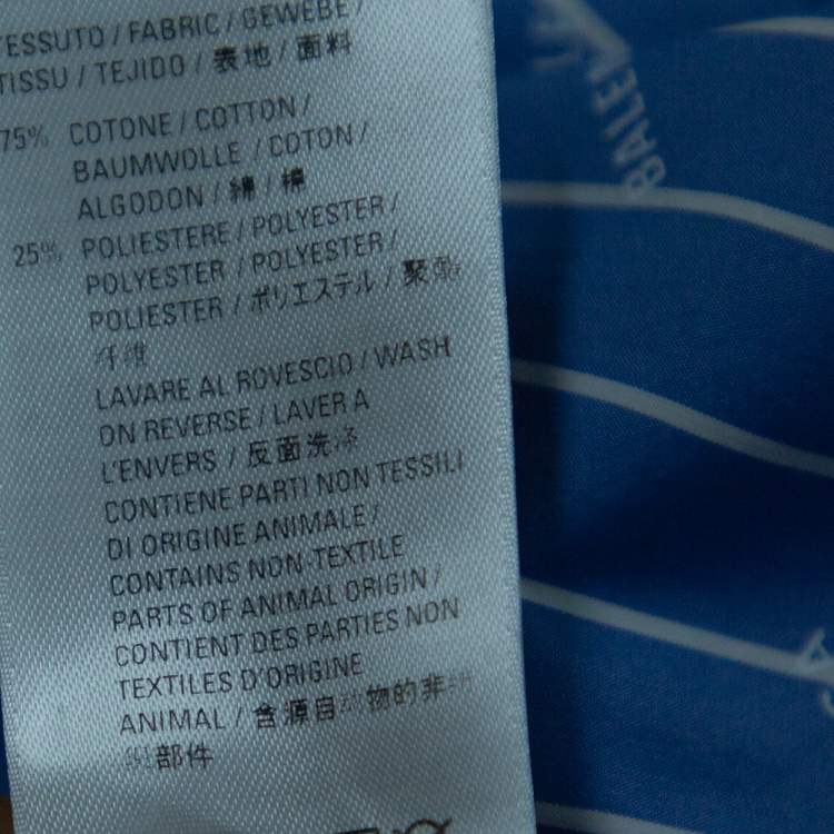 Pre Owned Balenciaga Blue Striped Cotton All Over Logo Print Button Front Shirt L