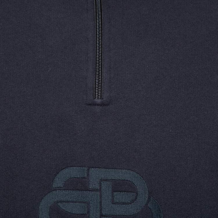 Pre Owned Balenciaga Dark Grey Cotton Logo Embroidered Drop Shoulder Oversized Sweatshirt M