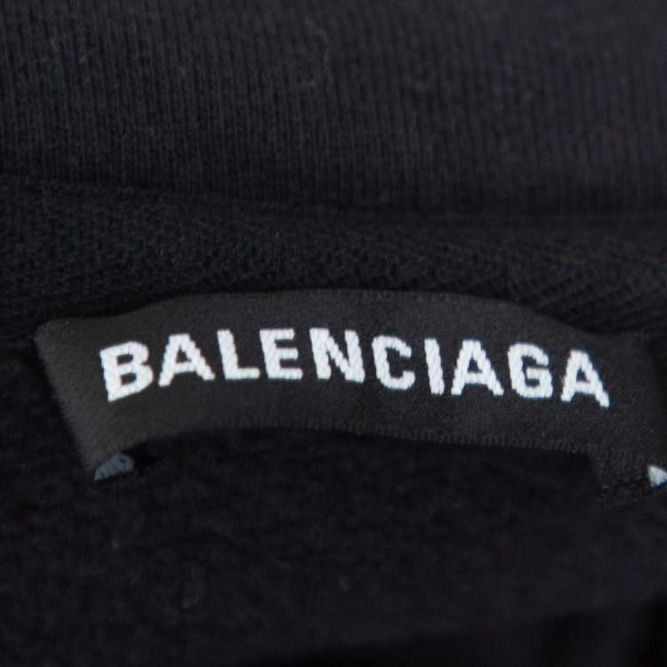 Pre Owned Balenciaga Dark Grey Cotton Logo Embroidered Drop Shoulder Oversized Sweatshirt M
