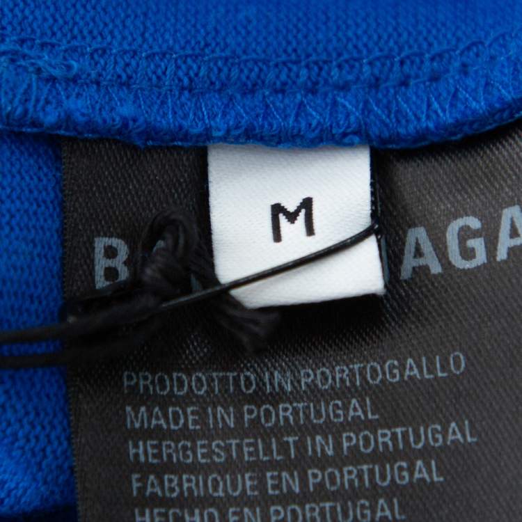 Pre Owned Balenciaga Blue Cotton Logo Printed Crewneck T-Shirt M