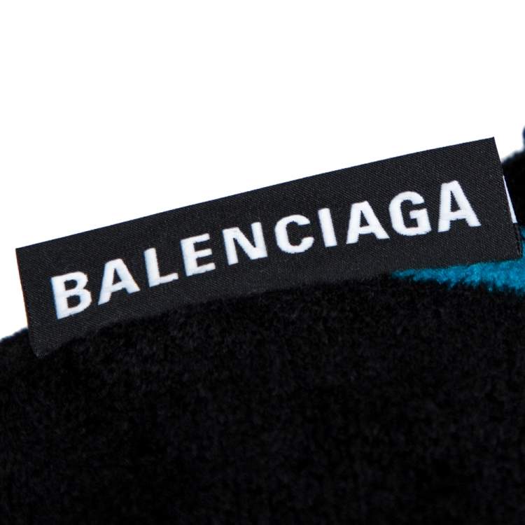 Pre Owned Balenciaga Blue & Black Striped Velvet Knit Drop Shoulder Oversized Long Jumper S