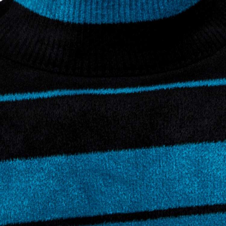 Pre Owned Balenciaga Blue & Black Striped Velvet Knit Drop Shoulder Oversized Long Jumper S