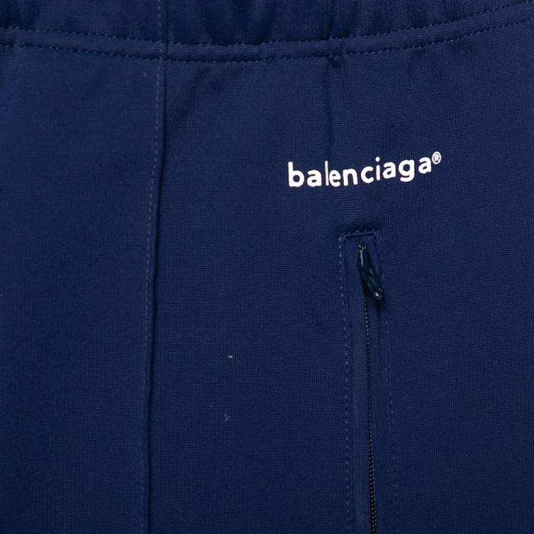 Pre Owned Balenciaga Navy Blue Jersey Paneled Track Pants M