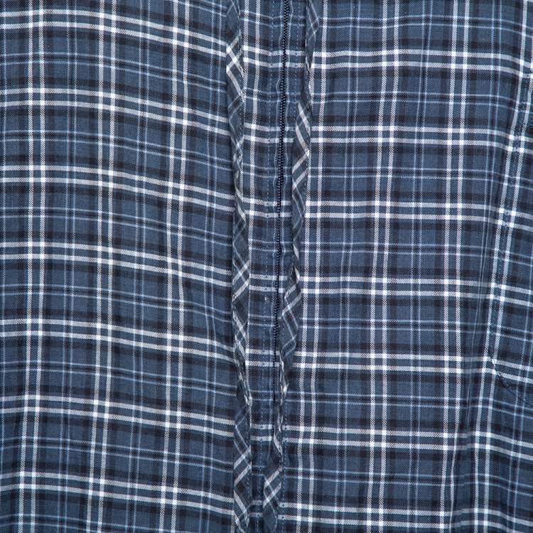 Pre Owned Balenciaga Navy Blue Plaid Flannel Oversized Hooded Jacket XXS