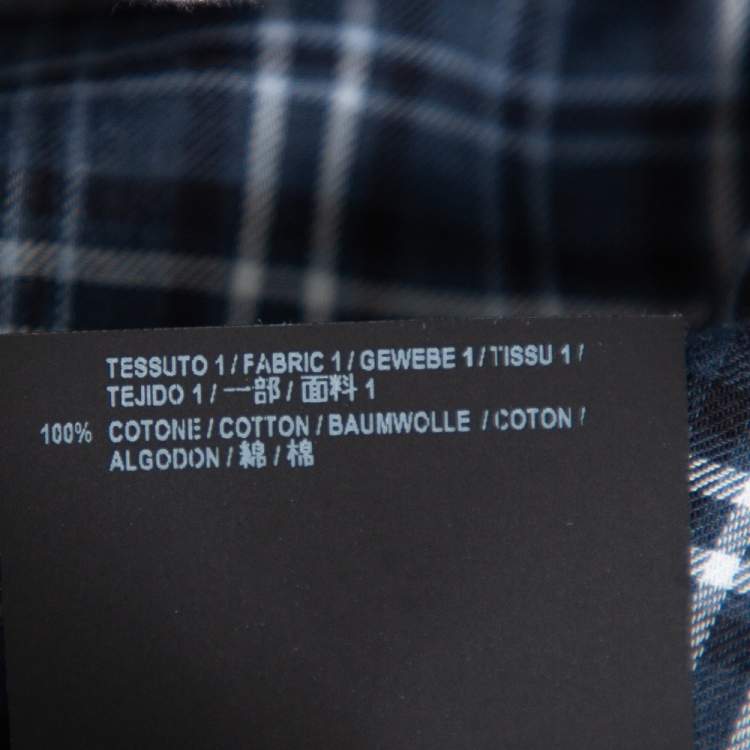 Pre Owned Balenciaga Navy Blue Plaid Flannel Oversized Hooded Jacket XXS