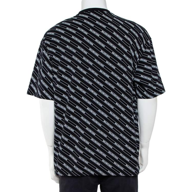 Pre Owned Balenciaga Black Logo Printed Cotton Crewneck T-Shirt M