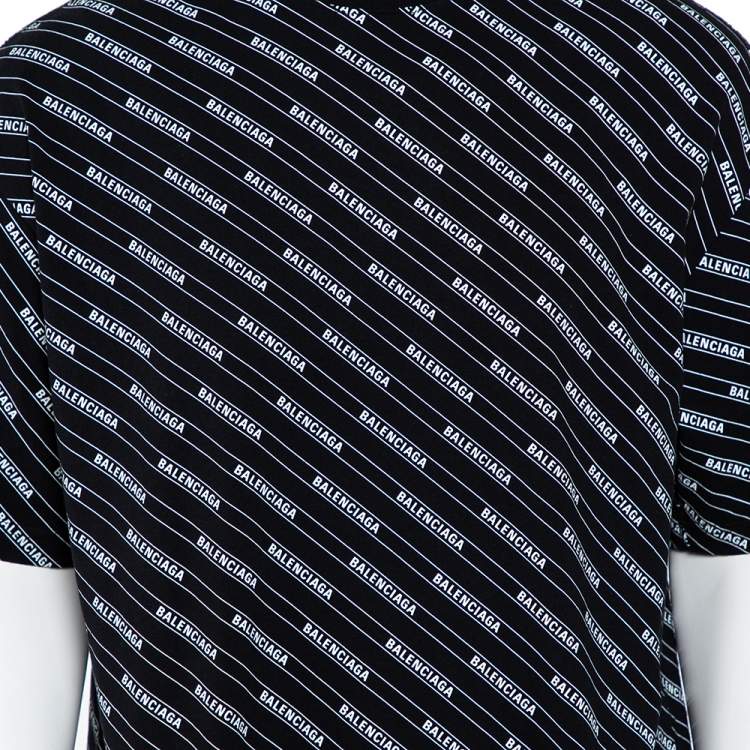 Pre Owned Balenciaga Black Logo Printed Cotton Crewneck T-Shirt M