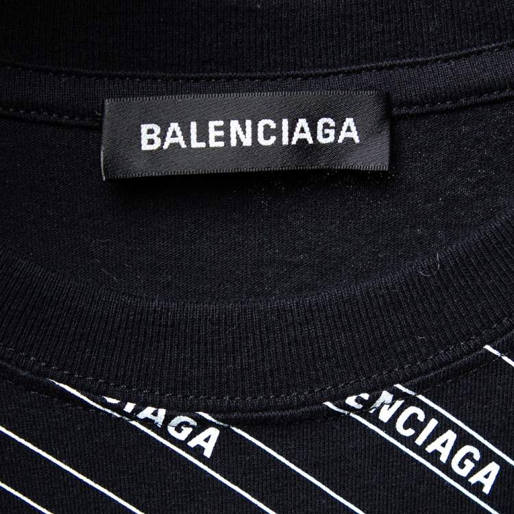 Pre Owned Balenciaga Black Logo Printed Cotton Crewneck T-Shirt M