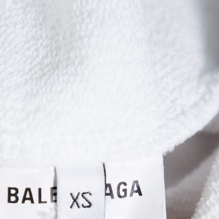Pre Owned Balenciaga White Logo Printed Cotton Hooded Sweatshirt XS