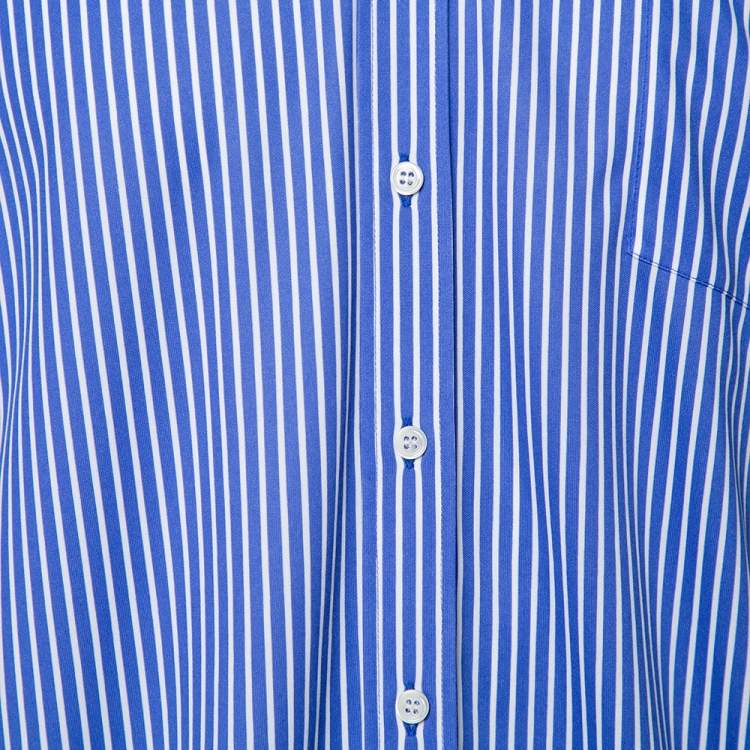 Pre Owned Balenciaga Blue Striped Knit Hi-Low Hem Oversized Shirt XS