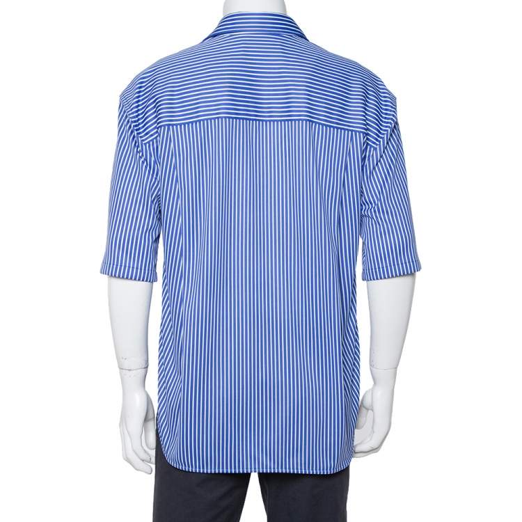 Pre Owned Balenciaga Blue Striped Knit Hi-Low Hem Oversized Shirt XS