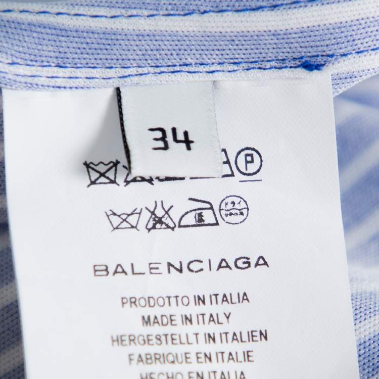 Pre Owned Balenciaga Blue Striped Knit Hi-Low Hem Oversized Shirt XS