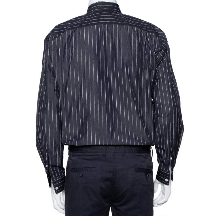 Pre Owned Balenciaga Black Striped Cotton Logo Embroidered Button Front Shirt S